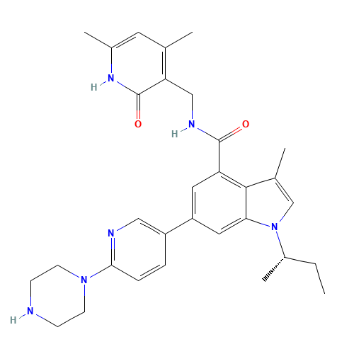 1-[(2S)-butan-2-yl]-N-[(4,6-dimethyl-2-oxo-1H-pyridin-3-yl)methyl]-3-methyl-6-(6-piperazin-1-ylpyridin-3-yl)indole-4-carboxamide (CAS: 1346574-57-9) - Related Chemical Product