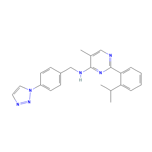 5-methyl-2-(2-propan-2-ylphenyl)-N-[[4-(triazol-1-yl)phenyl]methyl]pyrimidin-4-amine (CAS: 1572414-83-5) - Chemical Structure and Molecular Formula 