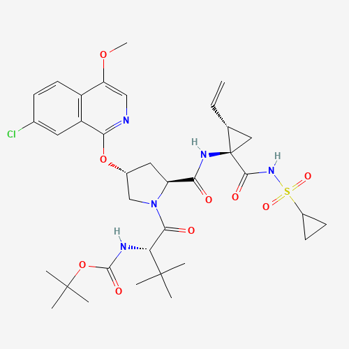 tert-butyl N-[(2S)-1-[(2S,4R)-4-(7-chloro-4-methoxyisoquinolin-1-yl)oxy-2-[[(1R,2R)-1-(cyclopropylsulfonylcarbamoyl)-2-ethenylcyclopropyl]carbamoyl]pyrrolidin-1-yl]-3,3-dimethyl-1-oxobutan-2-yl]carbamate (CAS: 630420-16-5) - Related Chemical Product