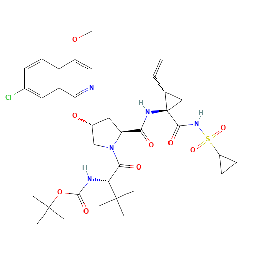 tert-butyl N-[(2S)-1-[(2S,4R)-4-(7-chloro-4-methoxyisoquinolin-1-yl)oxy-2-[[(1R,2R)-1-(cyclopropylsulfonylcarbamoyl)-2-ethenylcyclopropyl]carbamoyl]pyrrolidin-1-yl]-3,3-dimethyl-1-oxobutan-2-yl]carbamate (CAS: 630420-16-5) - Related Chemical Product