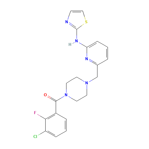 (3-chloro-2-fluorophenyl)-[4-[[6-(1,3-thiazol-2-ylamino)pyridin-2-yl]methyl]piperazin-1-yl]methanone (CAS: 885325-71-3) - Related Chemical Product