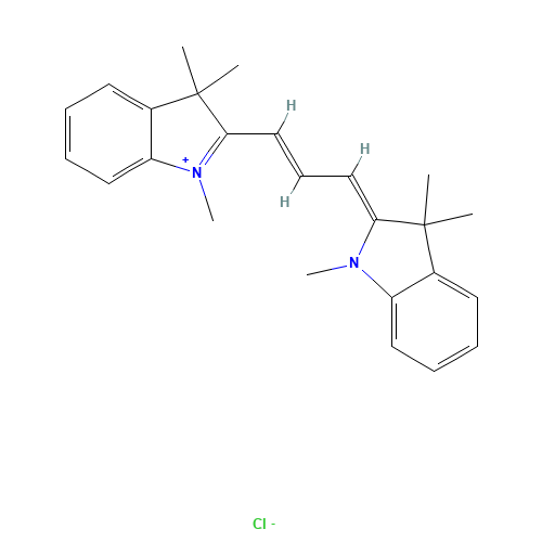 (2E)-1,3,3-trimethyl-2-[(E)-3-(1,3,3-trimethylindol-1-ium-2-yl)prop-2-enylidene]indole;chloride (CAS: 6320-14-5) - Chemical Structure and Molecular Formula 