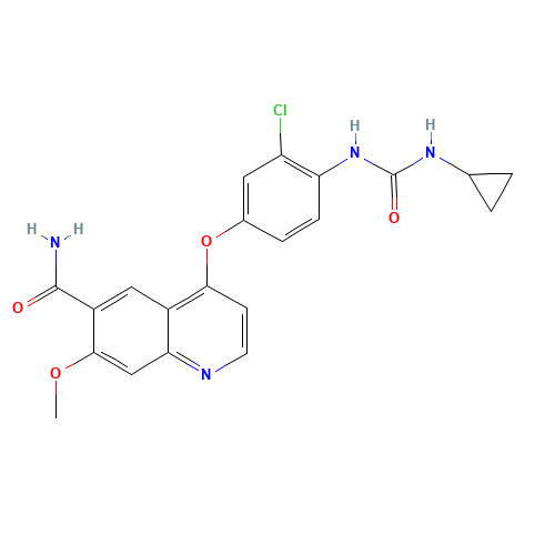 4-[3-chloro-4-(cyclopropylcarbamoylamino)phenoxy]-7-methoxyquinoline-6-carboxamide (CAS: 417716-92-8) - Chemical Structure and Molecular Formula 