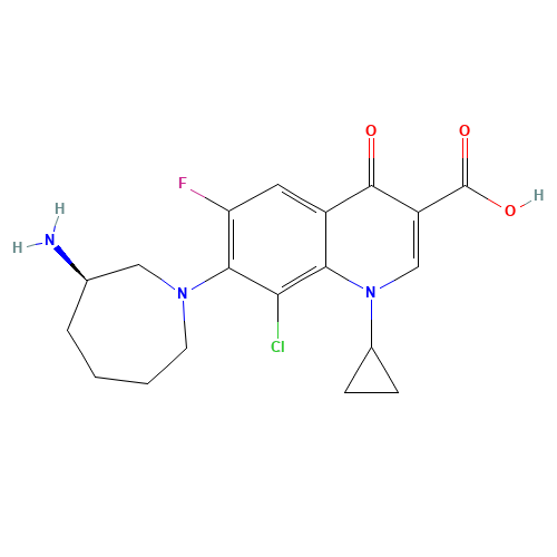 (R)-7-(3-Aminohexahydro-1H-azepin-1-yl)-8-chloro-1-cyclopropyl-6-fluoro-1,4-dihydro-4-oxo-3-quinolinecarboxylic acid (CAS: 141388-76-3) - Related Chemical Product