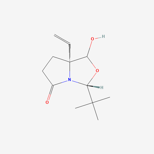 (3R,7aR)-3-tert-butyl-7a-ethenyl-1-hydroxy-1,3,6,7-tetrahydropyrrolo[1,2-c][1,3]oxazol-5-one (CAS: 1214741-21-5) - Chemical Structure and Molecular Formula 