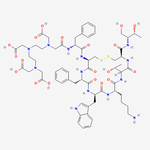 2-[2-[[2-[[1-[[10-(4-aminobutyl)-16-benzyl-4-(1,3-dihydroxybutan-2-ylcarbamoyl)-7-(1-hydroxyethyl)-13-(1H-indol-3-ylmethyl)-6,9,12,15,18-pentaoxo-1,2-dithia-5,8,11,14,17-pentazacycloicos-19-yl]amino]-1-oxo-3-phenylpropan-2-yl]amino]-2-oxoethyl]-(carboxymethyl)amino]ethyl-[2-[bis(carboxymethyl)amino]ethyl]amino]acetic acid (CAS: 138661-02-6) - Related Chemical Product
