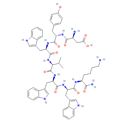 3-amino-4-[[1-[[1-[[1-[[1-[[1-[(1,6-diamino-1-oxohexan-2-yl)amino]-3-(1H-indol-3-yl)-1-oxopropan-2-yl]amino]-3-(1H-indol-3-yl)-1-oxopropan-2-yl]amino]-3-methyl-1-oxobutan-2-yl]amino]-3-(1H-indol-3-yl)-1-oxopropan-2-yl]amino]-3-(4-hydroxyphenyl)-1-oxopropan-2-yl]amino]-4-oxobutanoic acid (CAS: 135306-85-3) - Related Chemical Product