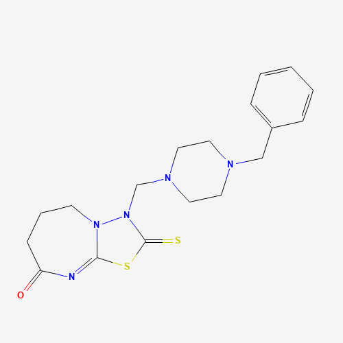 3-[(4-benzylpiperazin-1-yl)methyl]-2-thioxo-2,3,6,7-tetrahydro-[1,3,4]thiadiazolo[3,2-a][1,3]diazepin-8(SH)-one (CAS: 450346-85-7) - Related Chemical Product