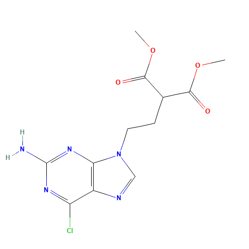dimethyl 2-[2-(2-amino-6-chloropurin-9-yl)ethyl]propanedioate (CAS: 172529-93-0) - Chemical Structure and Molecular Formula 