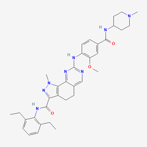 N-(2,6-diethylphenyl)-1-methyl-8-[4-[(1-methylpiperidin-4-yl)carbamoyl]-2-(trifluoromethoxy)anilino]-4,5-dihydropyrazolo[4,3-h]quinazoline-3-carboxamide (CAS: 1202055-34-2) - Related Chemical Product