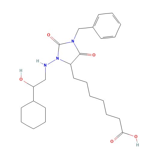 7-[1-benzyl-3-[(2-cyclohexyl-2-hydroxyethyl)amino]-2,5-dioxoimidazolidin-4-yl]heptanoic acid (CAS: 118675-50-6) - Related Chemical Product