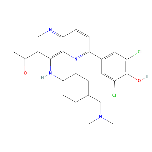 4-[7-acetyl-8-[[4-[(dimethylamino)methyl]cyclohexyl]amino]-1H-1,5-naphthyridin-2-ylidene]-2,6-dichlorocyclohexa-2,5-dien-1-one (CAS: 1431697-89-0) - Related Chemical Product