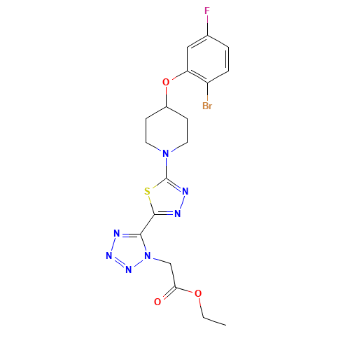 ethyl 2-[5-[5-[4-(2-bromo-5-fluorophenoxy)piperidin-1-yl]-1,3,4-thiadiazol-2-yl]tetrazol-1-yl]acetate (CAS: 1030613-24-1) - Related Chemical Product