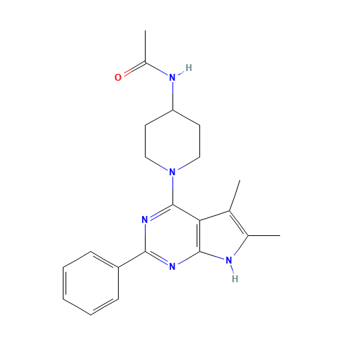 N-[1-(5,6-dimethyl-2-phenyl-7H-pyrrolo[2,3-d]pyrimidin-4-yl)piperidin-4-yl]acetamide (CAS: 251946-53-9) - Chemical Structure and Molecular Formula 