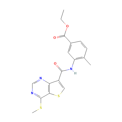 ethyl 4-methyl-3-[(4-methylsulfanylthieno[3,2-d]pyrimidine-7-carbonyl)amino]benzoate (CAS: 1318242-77-1) - Related Chemical Product