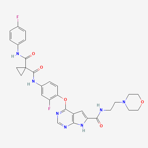1-N'-[3-fluoro-4-[[6-(2-morpholin-4-ylethylcarbamoyl)-7H-pyrrolo[2,3-d]pyrimidin-4-yl]oxy]phenyl]-1-N'-(4-fluorophenyl)cyclopropane-1,1-dicarboxamide (CAS: 875764-98-0) - Chemical Structure and Molecular Formula 