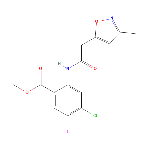 methyl 4-chloro-5-iodo-2-[[2-(3-methyl-1,2-oxazol-5-yl)acetyl]amino]benzoate (CAS: 1398335-89-1) - Chemical Structure and Molecular Formula 