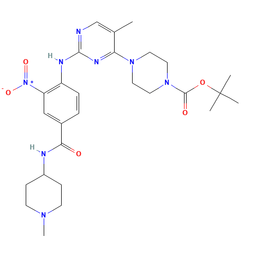 tert-butyl 4-[5-methyl-2-[4-[(1-methylpiperidin-4-yl)carbamoyl]-2-nitroanilino]pyrimidin-4-yl]piperazine-1-carboxylate (CAS: 1538605-55-8) - Related Chemical Product