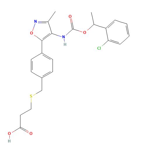 3-[[4-[4-[1-(2-chlorophenyl)ethoxycarbonylamino]-3-methyl-1,2-oxazol-5-yl]phenyl]methylsulfanyl]propanoic acid (CAS: 355025-24-0) - Related Chemical Product