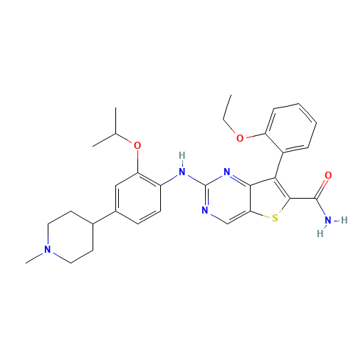 7-(2-ethoxyphenyl)-2-[4-(1-methylpiperidin-4-yl)-2-propan-2-yloxyanilino]thieno[3,2-d]pyrimidine-6-carboxamide (CAS: 1462947-72-3) - Related Chemical Product