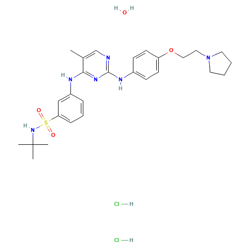 N-tert-butyl-3-[[5-methyl-2-[4-(2-pyrrolidin-1-ylethoxy)anilino]pyrimidin-4-yl]amino]benzenesulfonamide (CAS: 1374744-69-0) - Chemical Structure and Molecular Formula 