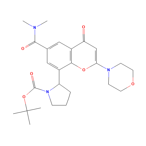 tert-butyl 2-[6-(dimethylcarbamoyl)-2-morpholin-4-yl-4-oxochromen-8-yl]pyrrolidine-1-carboxylate (CAS: 1403458-78-5) - Chemical Structure and Molecular Formula 