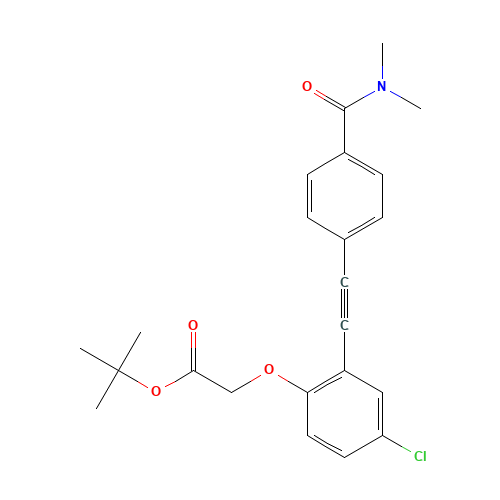 tert-butyl 2-[4-chloro-2-[2-[4-(dimethylcarbamoyl)phenyl]ethynyl]phenoxy]acetate (CAS: 1240288-26-9) - Chemical Structure and Molecular Formula 