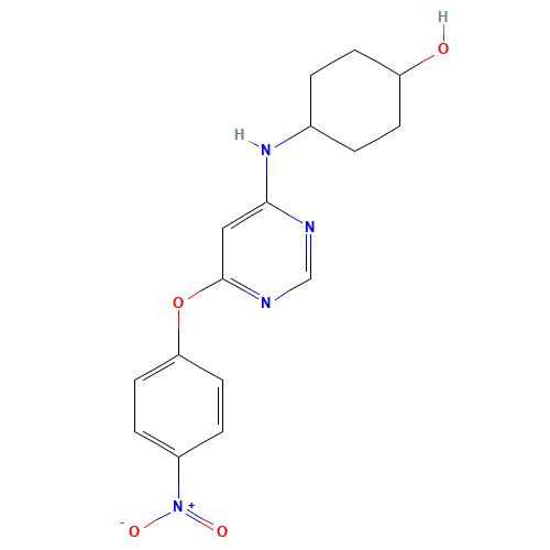 4-[[6-(4-nitrophenoxy)pyrimidin-4-yl]amino]cyclohexan-1-ol (CAS: 853298-74-5) - Chemical Structure and Molecular Formula 