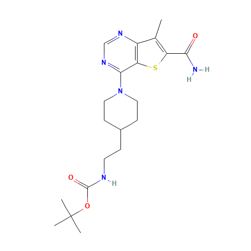 tert-butyl N-[2-[1-(6-carbamoyl-7-methylthieno[3,2-d]pyrimidin-4-yl)piperidin-4-yl]ethyl]carbamate (CAS: 1431412-43-9) - Chemical Structure and Molecular Formula 
