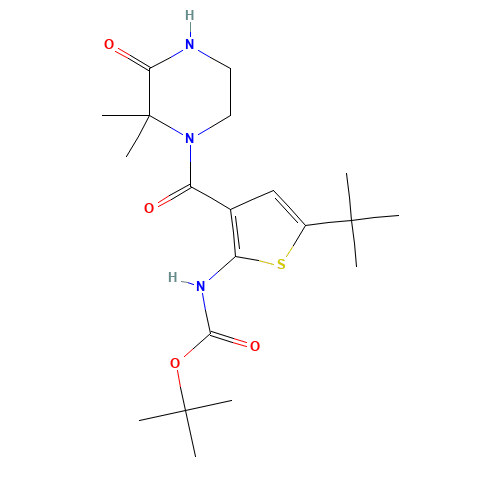 tert-butyl N-[5-tert-butyl-3-(2,2-dimethyl-3-oxopiperazine-1-carbonyl)thiophen-2-yl]carbamate (CAS: 1207877-82-4) - Related Chemical Product
