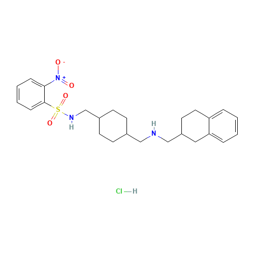 2-nitro-N-[[4-[(1,2,3,4-tetrahydronaphthalen-2-ylmethylamino)methyl]cyclohexyl]methyl]benzenesulfonamide;hydrochloride (CAS: 486453-65-0) - Chemical Structure and Molecular Formula 