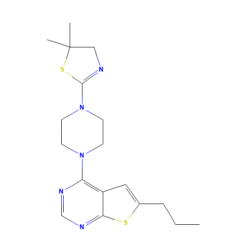4-[4-(5,5-dimethyl-4H-1,3-thiazol-2-yl)piperazin-1-yl]-6-propylthieno[2,3-d]pyrimidine (CAS: 1271738-62-5) - Chemical Structure and Molecular Formula 