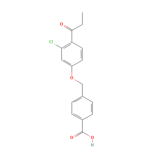 4-[(3-chloro-4-propanoylphenoxy)methyl]benzoic acid (CAS: 1234-31-7) - Chemical Structure and Molecular Formula 