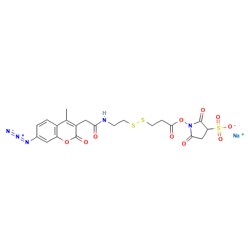 1-[3-[2-[[2-(7-azido-4-methyl-2-oxochromen-3-yl)acetyl]amino]ethylsulfanyl]propanethioyloxy]-2,5-dioxopyrrolidine-3-sulfonic acid (CAS: 139609-20-4) - Related Chemical Product