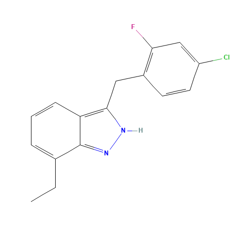 3-[(4-chloro-2-fluorophenyl)methyl]-7-ethyl-2H-indazole (CAS: 1402892-02-7) - Chemical Structure and Molecular Formula 