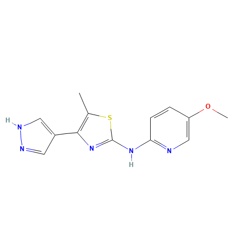 N-(5-methoxypyridin-2-yl)-5-methyl-4-(1H-pyrazol-4-yl)-1,3-thiazol-2-amine (CAS: 1235312-79-4) - Chemical Structure and Molecular Formula 