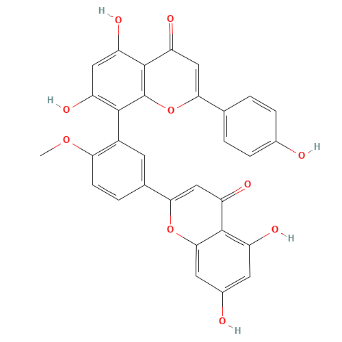 8-[5-(5,7-dihydroxy-4-oxochromen-2-yl)-2-methoxyphenyl]-5,7-dihydroxy-2-(4-hydroxyphenyl)chromen-4-one (CAS: 521-32-4) - Related Chemical Product