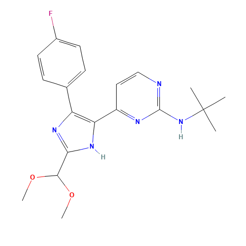 N-tert-butyl-4-[2-(dimethoxymethyl)-4-(4-fluorophenyl)-1H-imidazol-5-yl]pyrimidin-2-amine (CAS: 876521-40-3) - Related Chemical Product