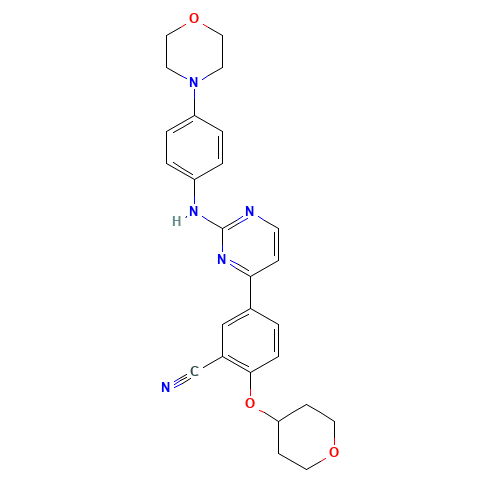5-[2-(4-morpholin-4-ylanilino)pyrimidin-4-yl]-2-(oxan-4-yloxy)benzonitrile (CAS: 1292310-49-6) - Related Chemical Product