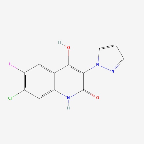 7-chloro-4-hydroxy-6-iodo-3-pyrazol-1-yl-1H-quinolin-2-one (CAS: 1398340-94-7) - Chemical Structure and Molecular Formula 