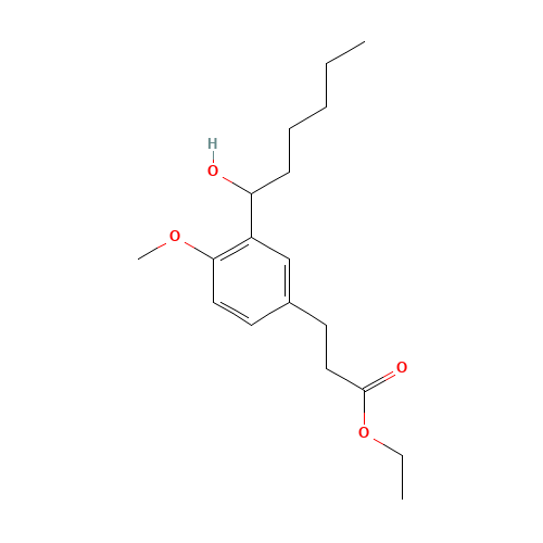ethyl 3-[3-(1-hydroxyhexyl)-4-methoxyphenyl]propanoate (CAS: 723760-79-0) - Chemical Structure and Molecular Formula 