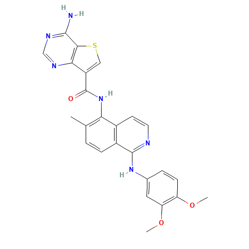 4-amino-N-[1-(3,4-dimethoxyanilino)-6-methylisoquinolin-5-yl]thieno[3,2-d]pyrimidine-7-carboxamide (CAS: 1446111-63-2) - Related Chemical Product