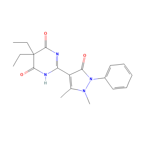 2-(1,5-dimethyl-3-oxo-2-phenylpyrazol-4-yl)-5,5-diethyl-1H-pyrimidine-4,6-dione (CAS: 21585-50-2) - Chemical Structure and Molecular Formula 