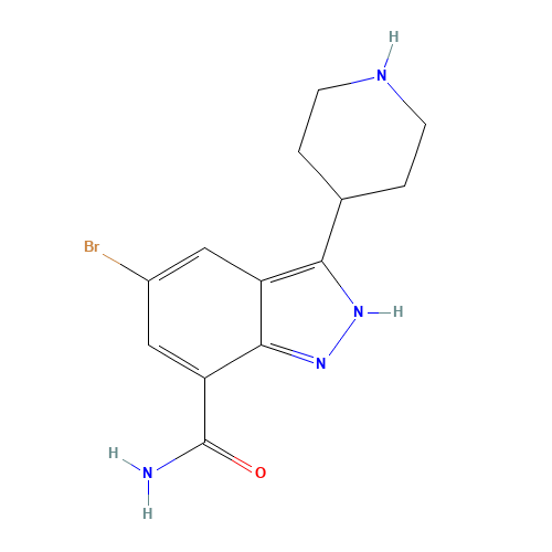 5-bromo-3-piperidin-4-yl-2H-indazole-7-carboxamide (CAS: 872350-31-7) - Chemical Structure and Molecular Formula 