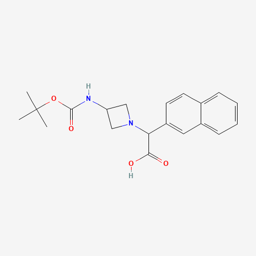 2-[3-[(2-methylpropan-2-yl)oxycarbonylamino]azetidin-1-yl]-2-naphthalen-2-ylacetic acid (CAS: 885275-34-3) - Chemical Structure and Molecular Formula 
