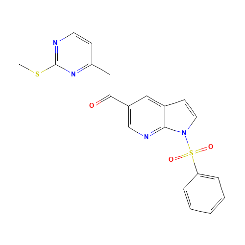 1-[1-(benzenesulfonyl)pyrrolo[2,3-b]pyridin-5-yl]-2-(2-methylsulfanylpyrimidin-4-yl)ethanone (CAS: 1111638-52-8) - Chemical Structure and Molecular Formula 