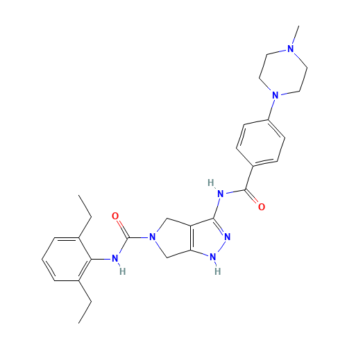 N-(2,6-diethylphenyl)-3-[[4-(4-methylpiperazin-1-yl)benzoyl]amino]-4,6-dihydro-1H-pyrrolo[3,4-c]pyrazole-5-carboxamide (CAS: 398493-79-3) - Related Chemical Product