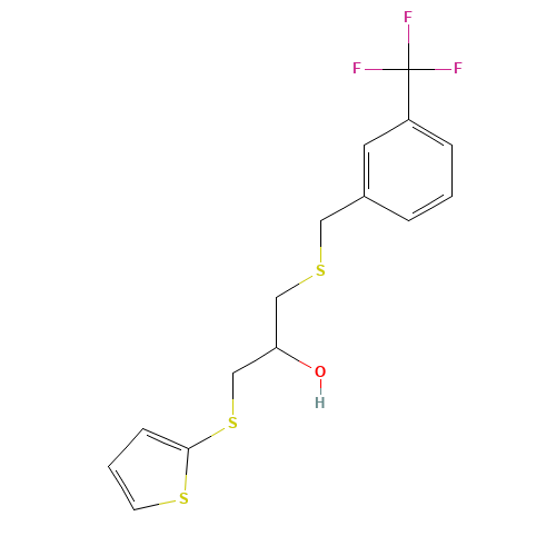 1-thiophen-2-ylsulfanyl-3-[[3-(trifluoromethyl)phenyl]methylsulfanyl]propan-2-ol (CAS: 648427-29-6) - Chemical Structure and Molecular Formula 