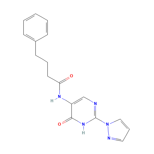 N-(6-oxo-2-pyrazol-1-yl-1H-pyrimidin-5-yl)-4-phenylbutanamide (CAS: 1343458-72-9) - Chemical Structure and Molecular Formula 
