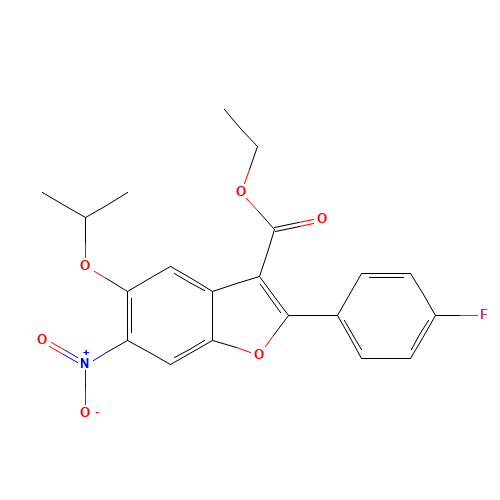 ethyl 2-(4-fluorophenyl)-6-nitro-5-propan-2-yloxy-1-benzofuran-3-carboxylate (CAS: 691857-07-5) - Chemical Structure and Molecular Formula 